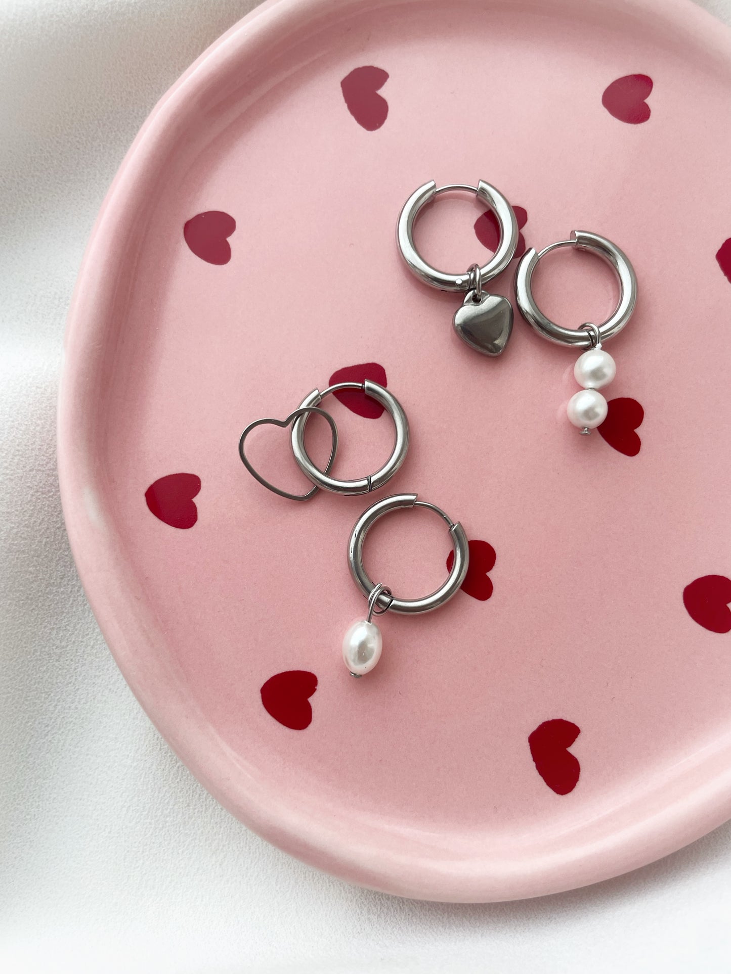 Silver Heart Hoops