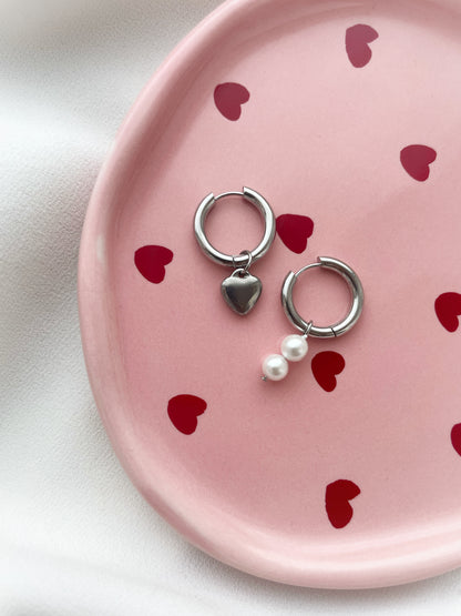 Silver Heart Hoops